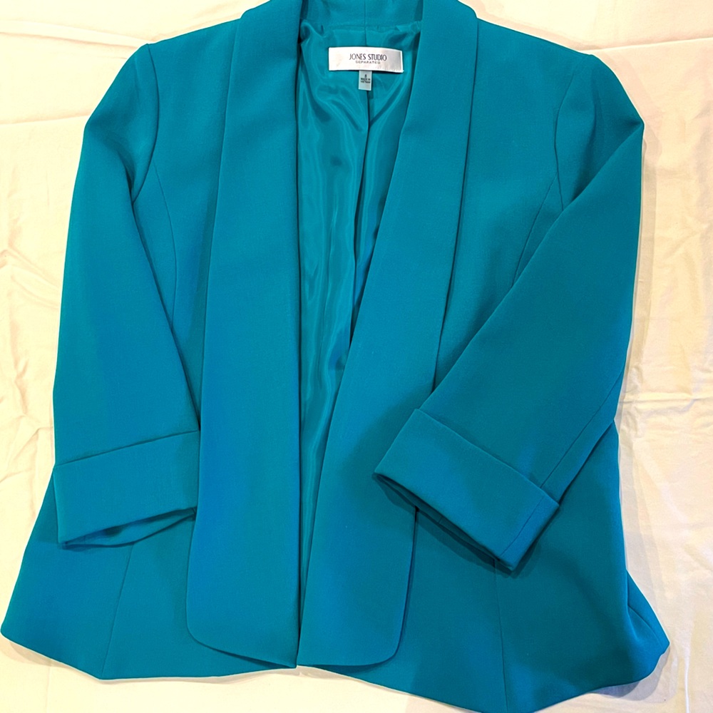 Jones Studio Size 8 Teal No Button Dress Blazer Business/Business Casual